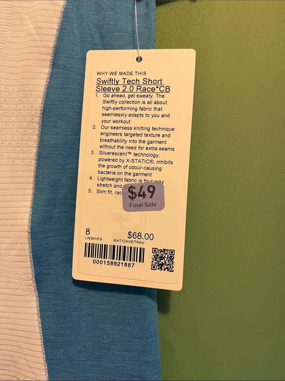 🆕 Lululemon Swiftly Tech Short Sleeve 2.0 Race* white/ocean wave/true navy, sz 8